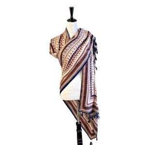 Gregory Ladner Mosaic Patter Scarf Women's Shawl Rustic Colors Boho Fringe Hem